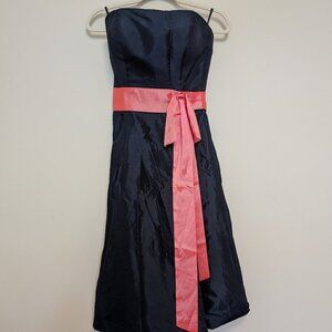 JenJenHouse size 2 semi formal tea length dress navy and coral strapless